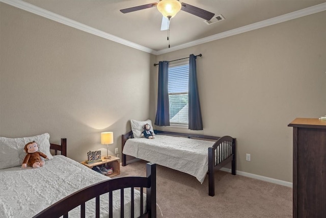 3517 Shellcastle Ln, Round Rock, TX 78681 - bedroom with carpet flooring, crown molding, and ceiling fan