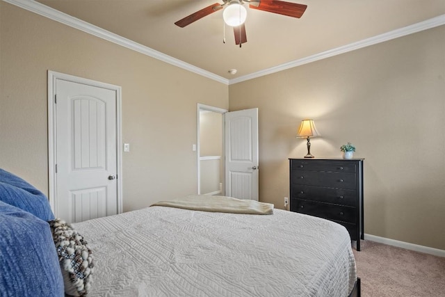3517 Shellcastle Ln, Round Rock, TX 78681 - bedroom featuring light carpet, ornamental molding, and a ceiling fan