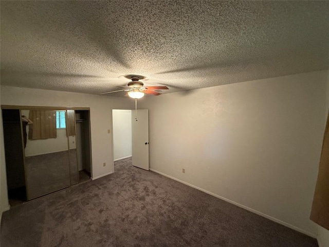 10502 Golden Meadow Dr, Austin, TX 78758 - unfurnished bedroom featuring a textured ceiling, carpet floors, a closet, and a ceiling fan
