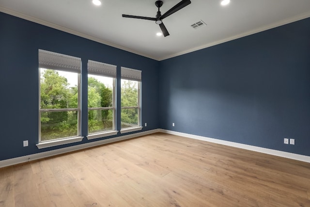 3324 Venezia Vw, Leander, TX 78641 - unfurnished room with ornamental molding, a ceiling fan, baseboards, wood finished floors, and recessed lighting