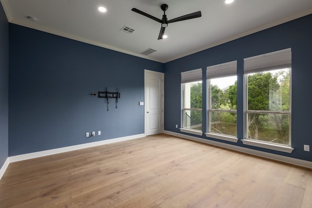 3324 Venezia Vw, Leander, TX 78641 - spare room with ornamental molding, ceiling fan, baseboards, wood finished floors, and recessed lighting