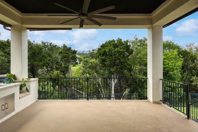 3324 Venezia Vw, Leander, TX 78641 - view of patio / terrace featuring view of wooded area and a ceiling fan