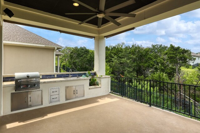 3324 Venezia Vw, Leander, TX 78641 - view of patio / terrace with ceiling fan and a sink