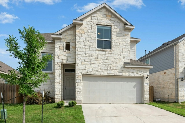 4203 Birdwatch Loop Unit 14, Pflugerville, TX 78660 - view of front of home with stone siding, driveway, an attached garage, and roof with shingles