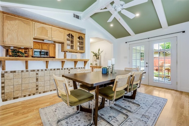 1505 Wheless Ln, Austin, TX 78723 - dining area with light wood-type flooring, ceiling fan, french doors, and recessed lighting