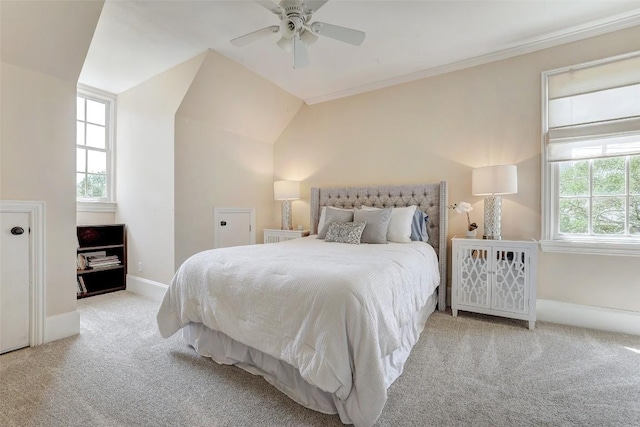 303 Rio Bravo Rd, Georgetown, TX 78628 - carpeted bedroom with baseboards, ceiling fan, and vaulted ceiling