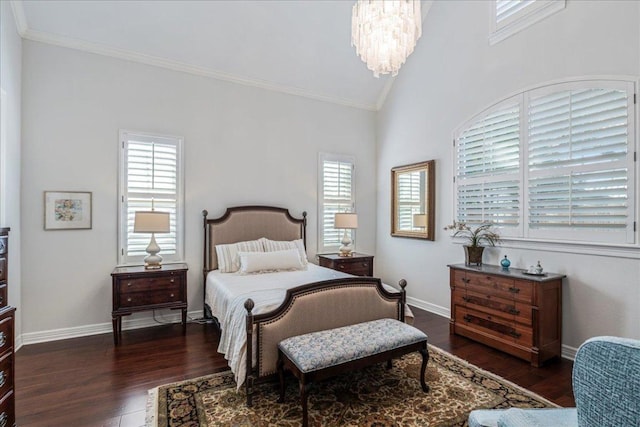 9122 Balcones Club Dr Unit 9, Austin, TX 78750 - bedroom with multiple windows, a chandelier, wood finished floors, ornamental molding, and vaulted ceiling