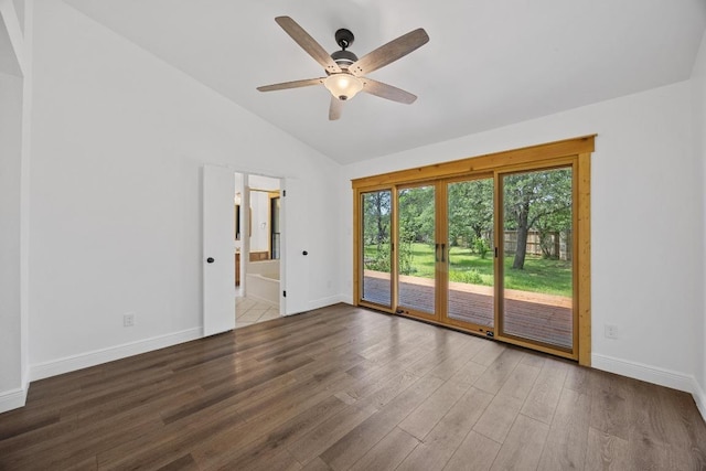 16202 Kicking Bird Dr, Leander, TX 78641 - unfurnished room with lofted ceiling, wood finished floors, baseboards, and ceiling fan