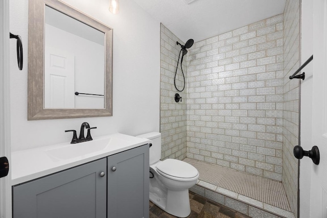 16202 Kicking Bird Dr, Leander, TX 78641 - bathroom with tiled shower, toilet, and vanity