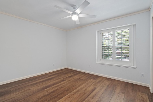 4424 Campo Verde Dr, Austin, TX 78749 - empty room featuring crown molding, a ceiling fan, dark wood-style flooring, and baseboards