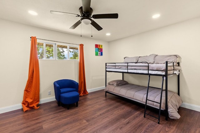 1145 E Sunset St, Waco, TX 76704 - bedroom with wood finished floors, baseboards, recessed lighting, and a ceiling fan
