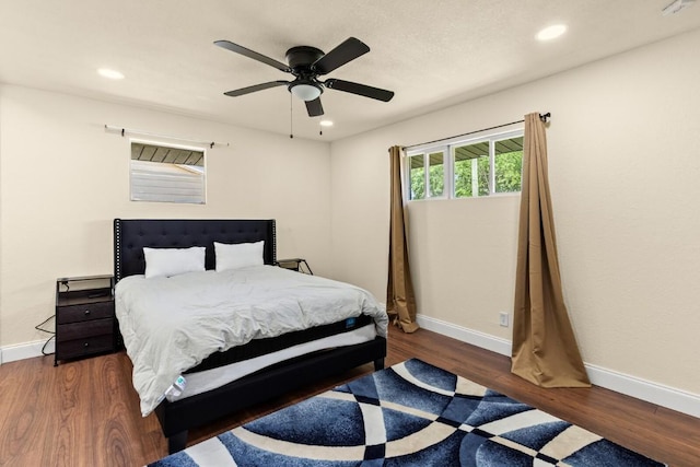 1145 E Sunset St, Waco, TX 76704 - bedroom featuring baseboards, wood finished floors, recessed lighting, and a ceiling fan