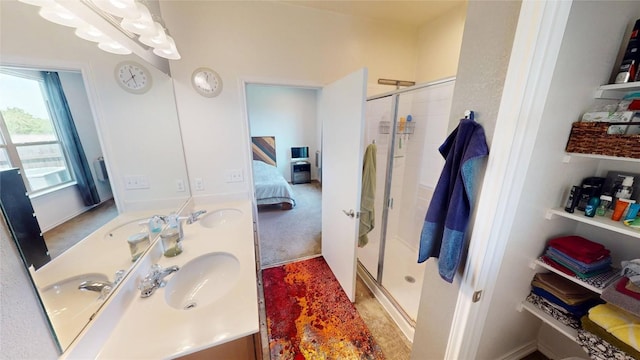 11405 Kirkland Hill Path, Austin, TX 78754 - full bath with a shower stall, double vanity, and connected bathroom