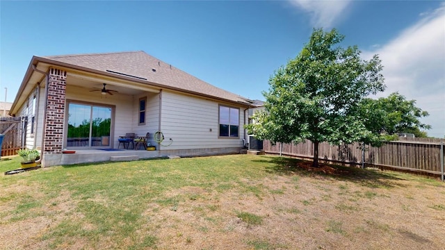 11405 Kirkland Hill Path, Austin, TX 78754 - rear view of property with ceiling fan, a patio, central air condition unit, and a shingled roof
