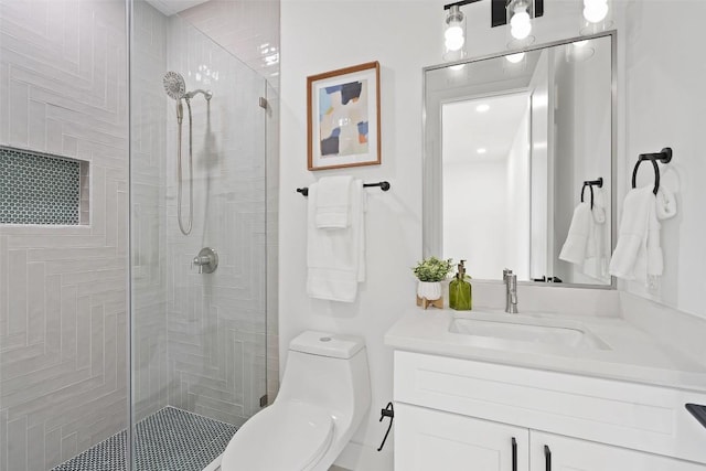 2303 Westworth Cir, Austin, TX 78704 - bathroom featuring a stall shower, vanity, and toilet