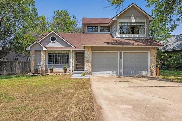 9906 Briar Ridge Dr, Austin, TX 78748 - view of front facade with stone siding, an attached garage, and driveway