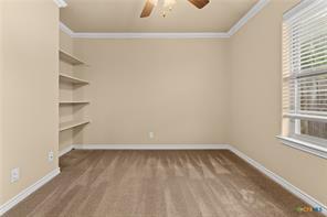 205 W Little Dipper Dr, Killeen, TX 76542 - carpeted spare room featuring crown molding, a ceiling fan, plenty of natural light, and baseboards