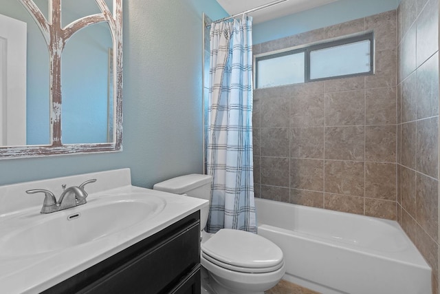 3217 Falconers Way, Pflugerville, TX 78660 - full bathroom featuring toilet, shower / bathtub combination with curtain, and vanity