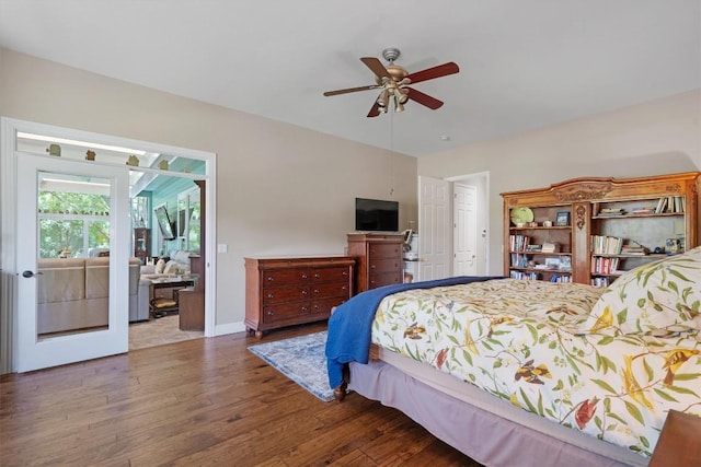 115 Durango Trl, Georgetown, TX 78633 - bedroom with wood finished floors, access to exterior, ceiling fan, and baseboards