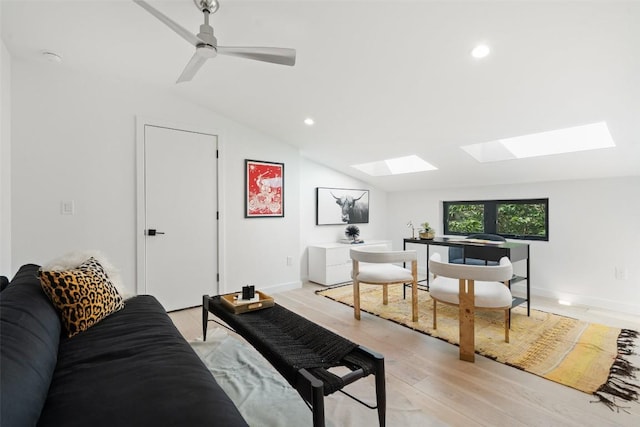 2010 Oxford Ave, Austin, TX 78704 - living room with a skylight, lofted ceiling, light wood finished floors, and recessed lighting