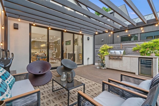 2010 Oxford Ave, Austin, TX 78704 - view of patio with beverage cooler, outdoor lounge area, a pergola, and a deck