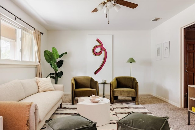 2300 Westworth Cir, Austin, TX 78704 - carpeted living area featuring baseboards and ceiling fan