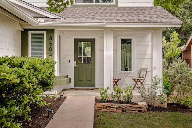 8504 Verona Trl, Austin, TX 78749 - view of exterior entry with a shingled roof