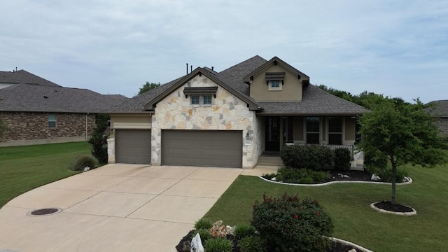 2565 Reunion Blvd, Austin, TX 78737 - french provincial home with stone siding, a porch, a front lawn, and driveway