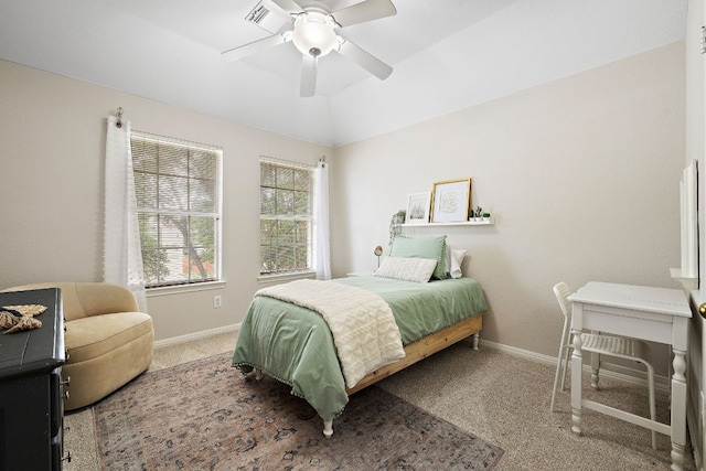 1237 Fall Creek Loop, Cedar Park, TX 78613 - carpeted bedroom with baseboards, a ceiling fan, vaulted ceiling, and an office area