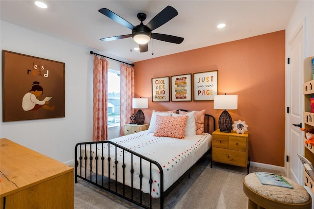 1403 Plum Tree Way, Georgetown, TX 78628 - carpeted bedroom featuring baseboards, recessed lighting, and a ceiling fan