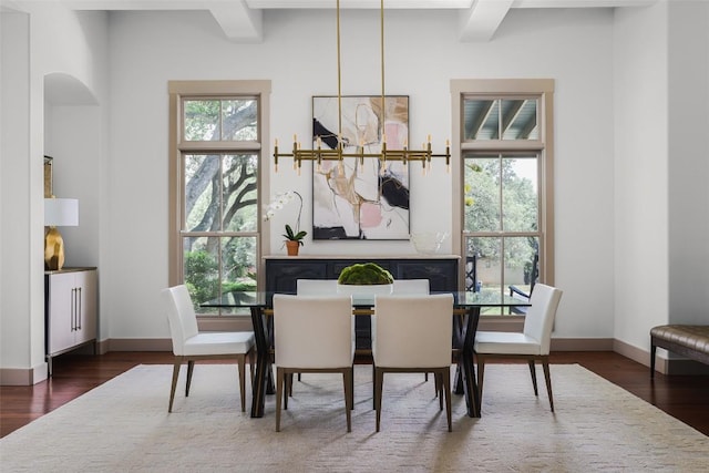 3020 Maravillas Loop, Austin, TX 78735 - dining room with dark wood-style flooring and beam ceiling