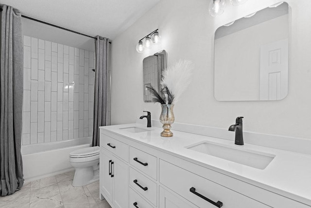 204 Bridges Ln, Buda, TX 78610 - full bath with double vanity, toilet, and shower / bath combination with curtain