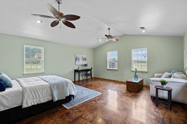 204 Bridges Ln, Buda, TX 78610 - bedroom with lofted ceiling, wood finished floors, ceiling fan, and baseboards