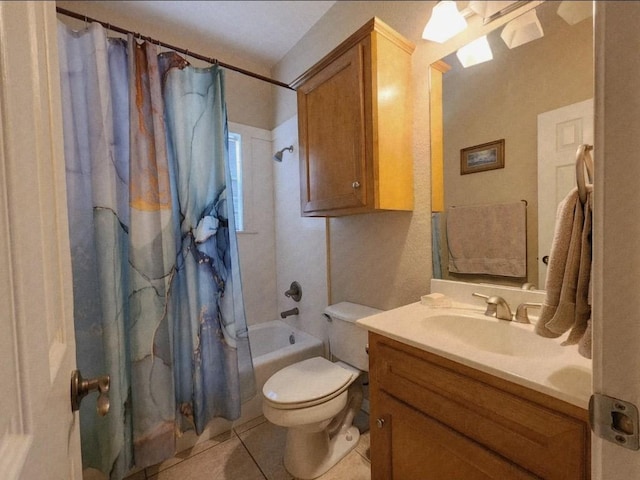 1726 Riverchase Ave, Smithville, TX 78957 - full bathroom featuring tile patterned floors, vanity, shower / bathtub combination with curtain, and toilet