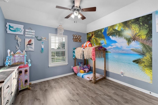 5109 Scenic Lake Dr, Georgetown, TX 78626 - bedroom with wood finished floors, baseboards, and ceiling fan