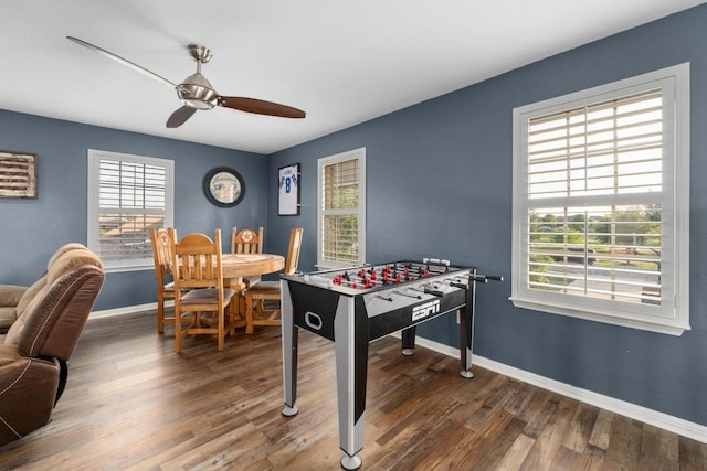 5109 Scenic Lake Dr, Georgetown, TX 78626 - game room with ceiling fan, wood finished floors, and baseboards