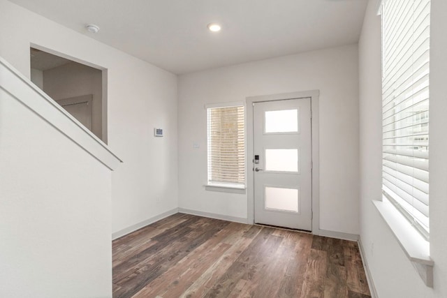 117 Scarborough Way, San Marcos, TX 78666 - entrance foyer with wood finished floors, baseboards, and recessed lighting