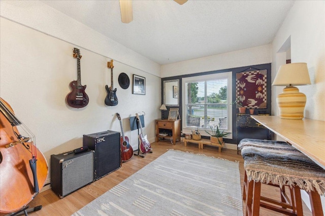 3409 Kay St, Austin, TX 78702 - living area with wood finished floors, ceiling fan, and baseboards