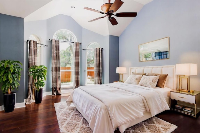 7921 Davis Mountain Pass, Austin, TX 78726 - bedroom featuring vaulted ceiling, wood finished floors, baseboards, and ceiling fan