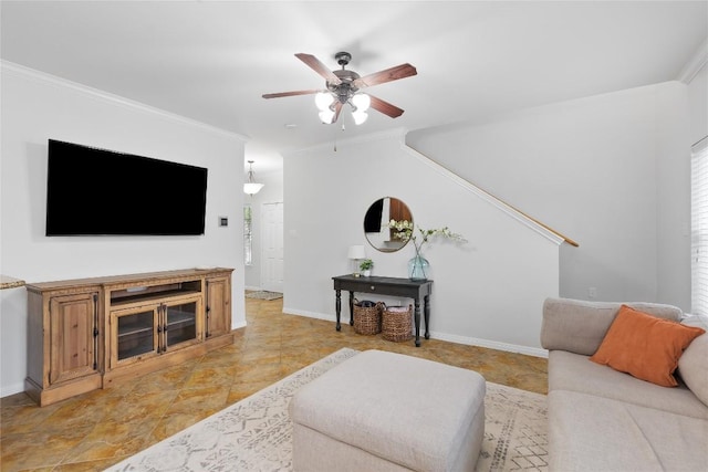 11237 Lost Maples Trl, Austin, TX 78748 - living area with ceiling fan, ornamental molding, and baseboards