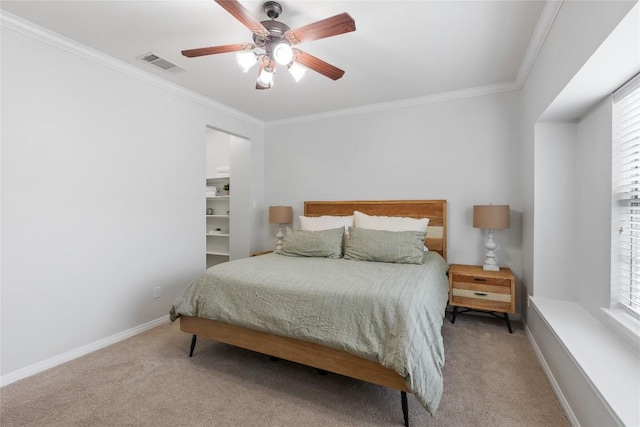 11237 Lost Maples Trl, Austin, TX 78748 - carpeted bedroom featuring crown molding, baseboards, and ceiling fan