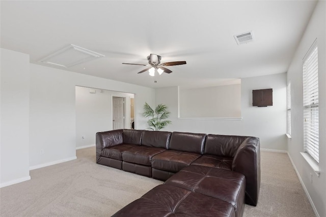 11237 Lost Maples Trl, Austin, TX 78748 - living area with carpet flooring, a ceiling fan, and baseboards