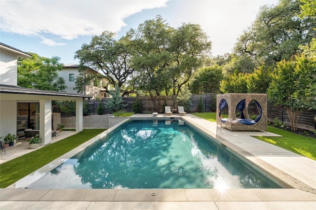 4901 Southcrest Dr, Austin, TX 78746 - view of pool featuring a patio area, a fenced backyard, and an outdoor living space