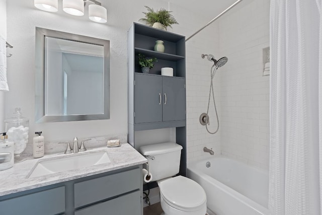 2804 Bushnell Dr, Austin, TX 78745 - full bathroom with shower / bath combination with curtain, vanity, and toilet