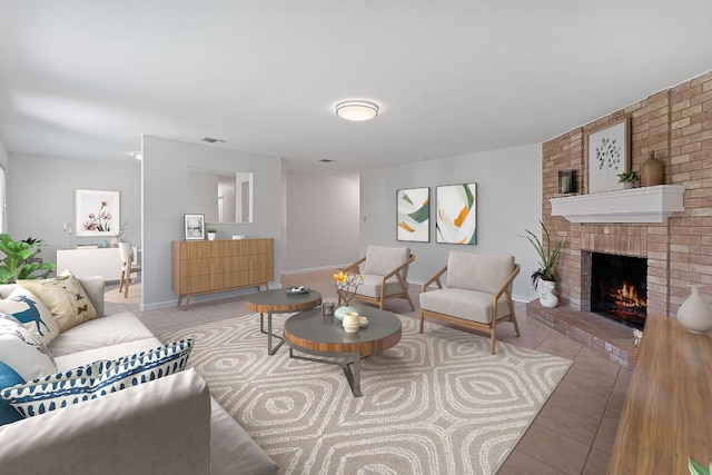 2804 Bushnell Dr, Austin, TX 78745 - living area with light tile patterned flooring and a fireplace