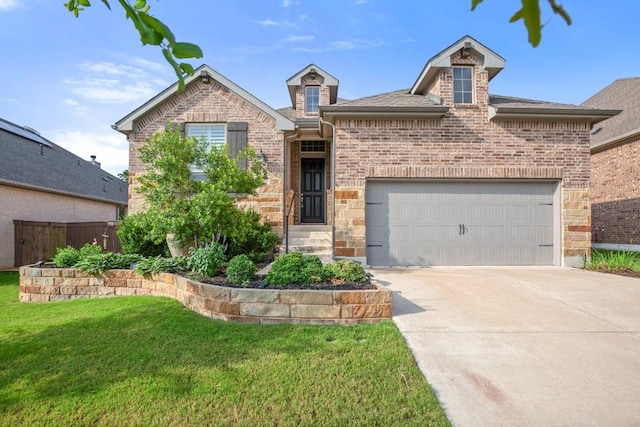 136 Medina Hills Ct, Austin, TX 78737 - view of front facade featuring brick siding, driveway, a garage, and roof with shingles