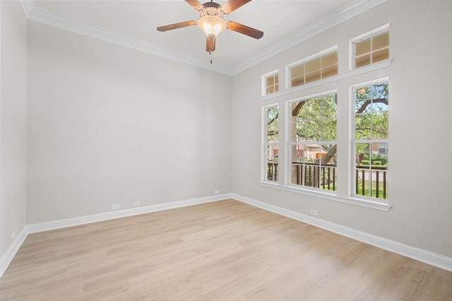 12304 Buvana Dr, Austin, TX 78739 - spare room featuring crown molding, light wood finished floors, baseboards, and a ceiling fan