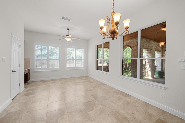 12304 Buvana Dr, Austin, TX 78739 - unfurnished dining area with ceiling fan, baseboards, and a chandelier