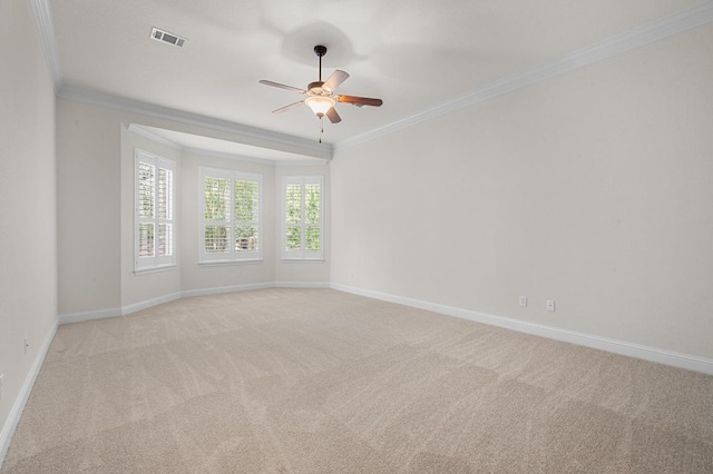 12304 Buvana Dr, Austin, TX 78739 - empty room featuring ornamental molding, light colored carpet, ceiling fan, and baseboards