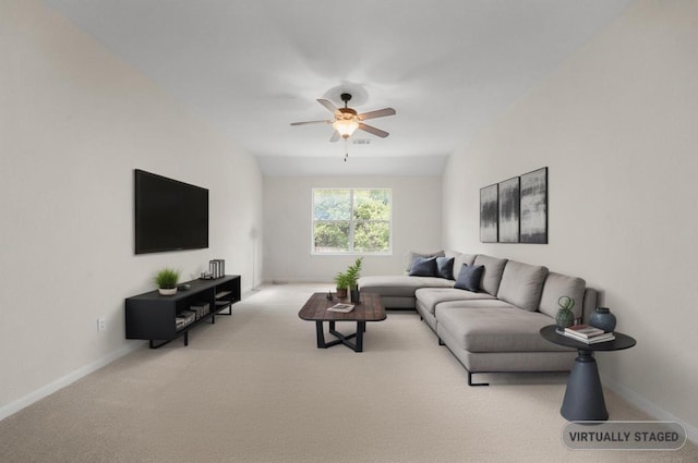 12304 Buvana Dr, Austin, TX 78739 - carpeted living area featuring ceiling fan and baseboards